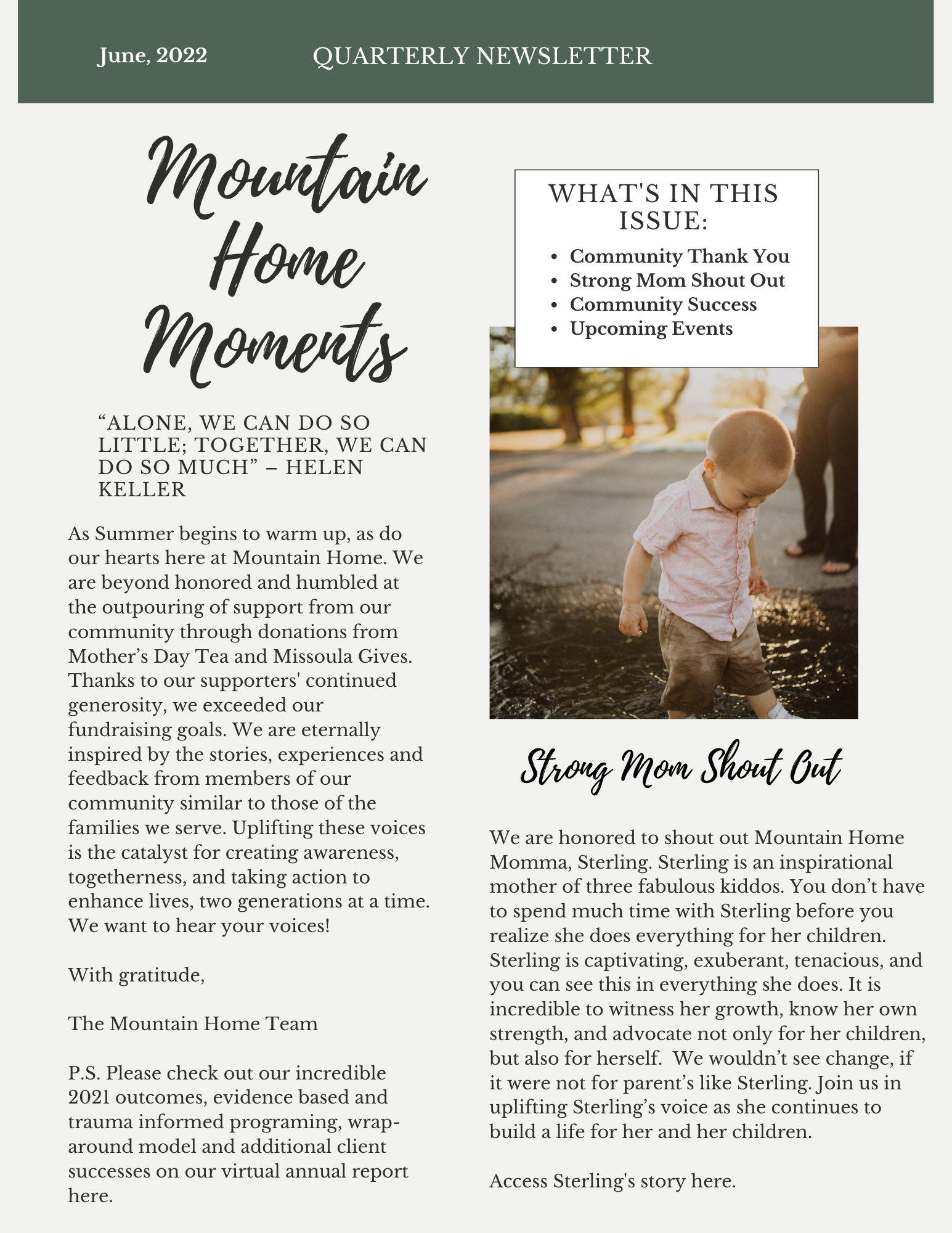 Mountain Home Quarterly Newsletter (Summer 2022)