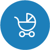 Stroller in blue circle icon